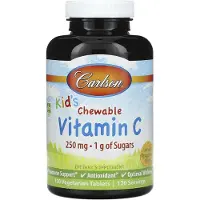 Carlson Labs Tuggbar C-vitamin för barn, Naturlig mandarinsmak, 250 mg, 120 vegetabiliska tabletter