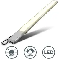 B.K.Licht LED-bänklampa Kniff silver, längd 57,5 cm, 3 000 K, Aluminium / grå / zink, Kök, Metall, Underskåpsbelysning