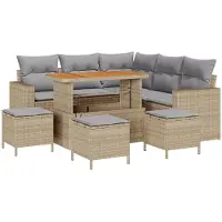 vidaXL Trädgårdsoffset 8 pcs Beige konstrotting