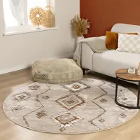FRAAI Rund berbermatta | Blend Aztec beige hos Volero | Ø 160 cm | Syntet | Sicksack | Rund | Hög lugg