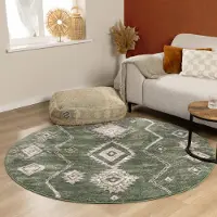 FRAAI Rund berbermatta | Blend Aztec grön hos Volero | Ø 240cm | Polypropen | Sicksack | Rund | Hög lugg