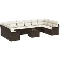 vidaXL Trädgårdsoffset med kudde 11 pcs Brun Poly rattan
