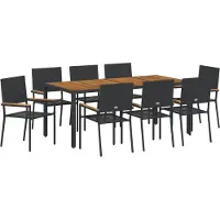 vidaXL Trädgårdsmöbelset 9 pcs Svart konstrotting