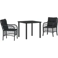 vidaXL Trädgårdsmöbelset med kudde 3 pcs Svart konstrotting
