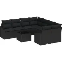 vidaXL Soffset med kudde med lagring 9 pcs Svart konstrotting