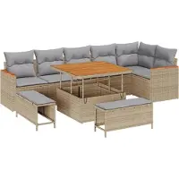 vidaXL Trädgårdsoffset med kudde 9 pcs Beige Poly rattan