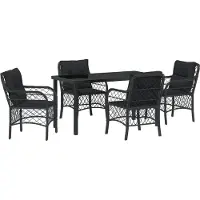 vidaXL Trädgårdsmöbelset med kudde 5 pcs Svart konstrotting