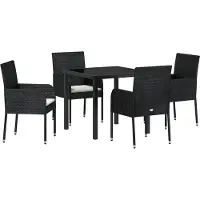 vidaXL Trädgårdsmöbelset med kudde 5 pcs Svart Poly rattan