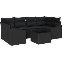 vidaXL Soffset med kudde med lagring 7 pcs Svart konstrotting