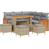 vidaXL Trädgårdsoffset 8 pcs Beige och ljusgrå konstrotting