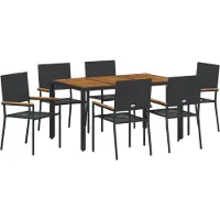vidaXL Trädgårdsmöbelset 7 pcs Svart konstrotting