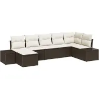 vidaXL Trädgårdsoffset med kudde med lagring 7 pcs Brun Poly rattan