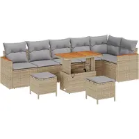 vidaXL Trädgårdsoffset med kudde med lagring Beige Poly rattan
