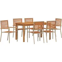 vidaXL Trädgårdsmöbelset 7 pcs Beige Massivt Akaciaträ