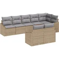 vidaXL Soffset med kudde 8 pcs Beige och Ljusgrå konstrotting
