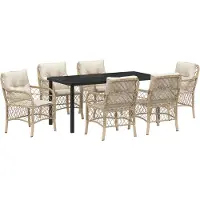 vidaXL Trädgårdsmöbelset med kudde 7 pcs Beige Poly rattan