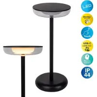 Näve LED uppladdningsbar uteplatslampa Pasi svart höjd 26cm metall touch Pasi, dimbar, Svart, Vardagsrum / matsal, Metall, Modern