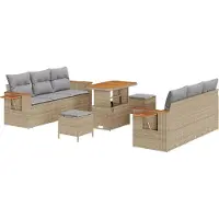 vidaXL Trädgårdsoffset med kudde 11 pcs Beige och Ljusgrå konstrotting