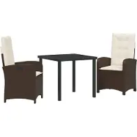 vidaXL Trädgårdsmöbelset med kudde 3 pcs Brun konstrotting