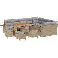 vidaXL Trädgårdsoffset med kudde med lagring Beige Poly rattan