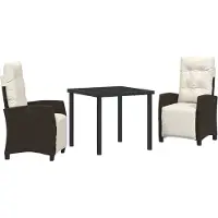 vidaXL Trädgårdsmöbelset med kudde 3 pcs Brun konstrotting