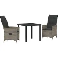 vidaXL Trädgårdsmöbelset med kudde 3 pcs Grå Poly rattan