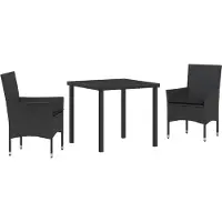 vidaXL Trädgårdsmöbelset med kudde 3 pcs Svart Poly rattan