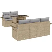vidaXL Trädgårdsoffset med kudde 6 pcs Beige konstrotting
