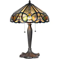 Clayre & Eef Tiffany bordslampa 5299, Multifärgad, Vardagsrum / matsal, Glas, Tiffany, Bordslampa