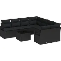 vidaXL Soffset med kudde med lagring 9 pcs Svart konstrotting