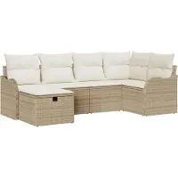 vidaXL Trädgårdsoffset med kudde med lagring 6 pcs Beige Poly rattan