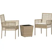 vidaXL Trädgårds Bistro Set 3 pcs Beige konstrotting