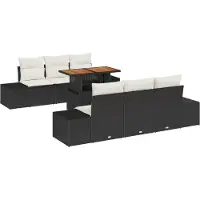 vidaXL Trädgårdsmöbelset med kudde 7 pcs Svart och kräm