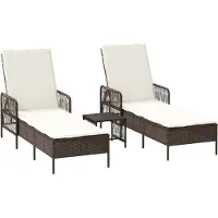 vidaXL Solstol Reclining med kudde 3 pcs Brun och krämvit konstrotting