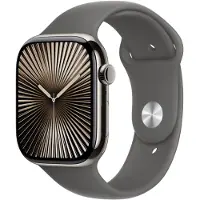 Apple Watch Series 10 (GPS + Cellular) - 46 mm - naturlig titan - smart klocka med sportband - fluoroelastomer - klippgrå - bandstorlek: M/L - 64 G...