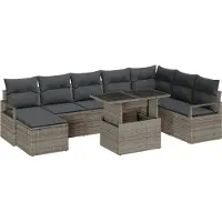 vidaXL Trädgårdsoffset med lagring 9 pcs Grå Poly rattan