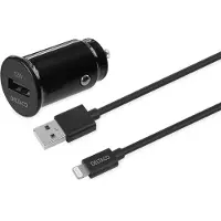 Deltaco USB-CAR130 - Strömadapter för bil - 12 Watt - 2.4 A (USB) - på kabel: Lightning - svart