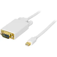 Deltaco mini DisplayPort till VGA(HD15) kabel, ha-ha, 2m, vit (DP-VGA2