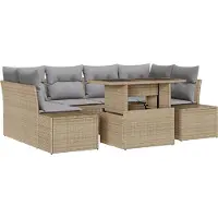 vidaXL Trädgårdsoffset med kudde 7 pcs Beige och Ljusgrå