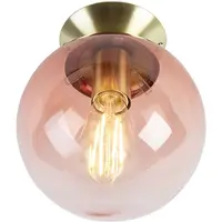 QAZQA Art Deco taklampa mässing med rosa glas - Pallon