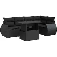 vidaXL Loungegrupp med dynor 6 delar svart konstrotting