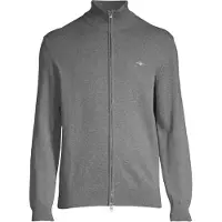 Gant för män. 8030164 Vardaglig bomullscardigan med grå dragkedja (M), Casual, Lång ärm