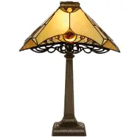 Clayre & Eef Tiffany bordslampa NEPOMUK, Creme / bärnsten, Vardagsrum / matsal, Glas, Tiffany, Bordslampa