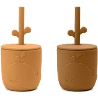 Done by Deer Mugg m. Sugrör - 2-pack - Peekaboo - Mustard - - One Size - Mugg
