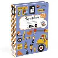 Janod - Magn? Ti'book Byggplatsfordon - Magnetiska utbildningsspel 50 Magneter + 18 Modeller - Kartong Children's Toy - Utvecklar skicklighet och