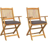 vidaXL Fällstol med kudde 2 pcs Brun Massivt akaciaträ