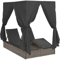 vidaXL Dubbel solstol med gardiner Grå 205 x 129 x 200 cm konstrotting