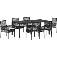 vidaXL Trädgårdsmöbelset 7 pcs Svart konstrotting