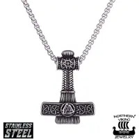 Northern Viking Jewelry Thorin Vasara Valknut Hammer halsband NVJRS118