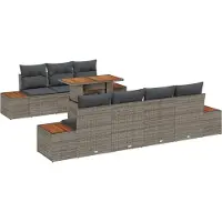 vidaXL Trädgårdsoffset med kudde 8 pcs Grå Poly rattan